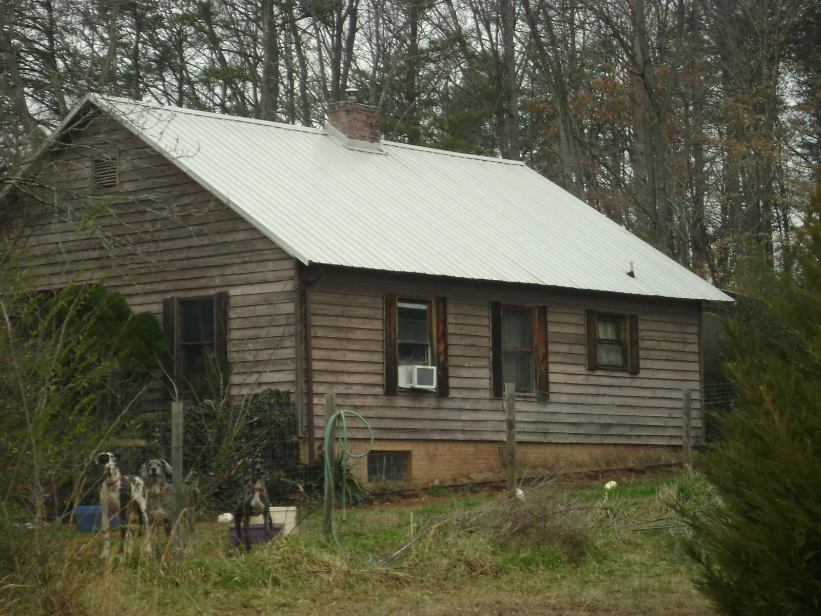 White metal roof on an old wood sided farmhouse, from a Metal Roof Installation job in Archie